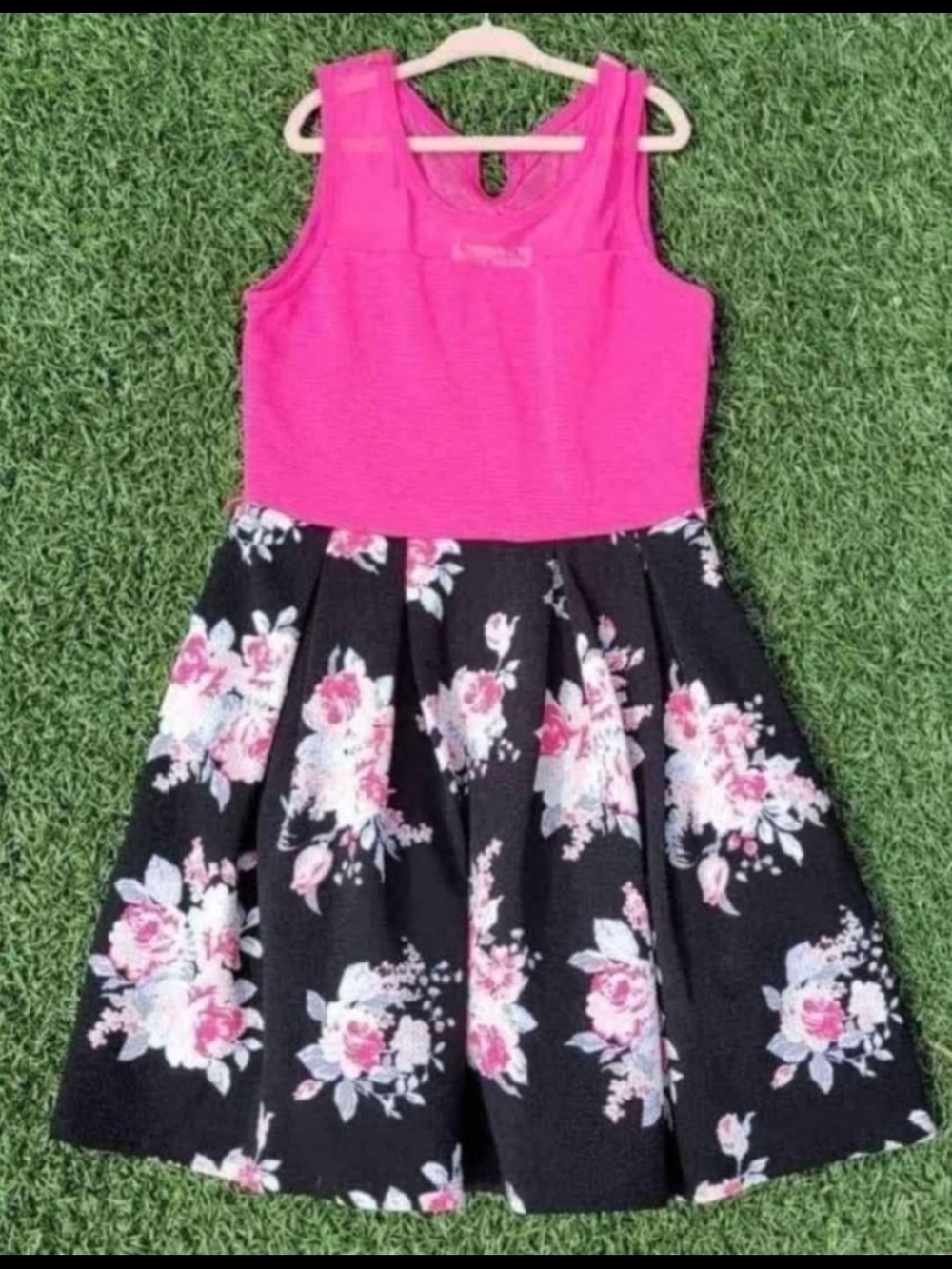 Girls Pink & Black Floral Fit-and-Flare Dress Girl Dress Size 10